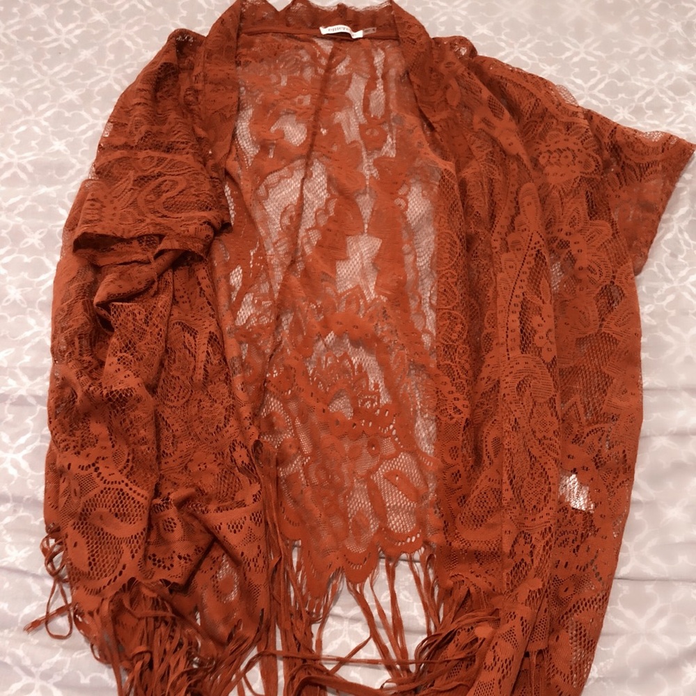Rust Lace Kimono Cardigan